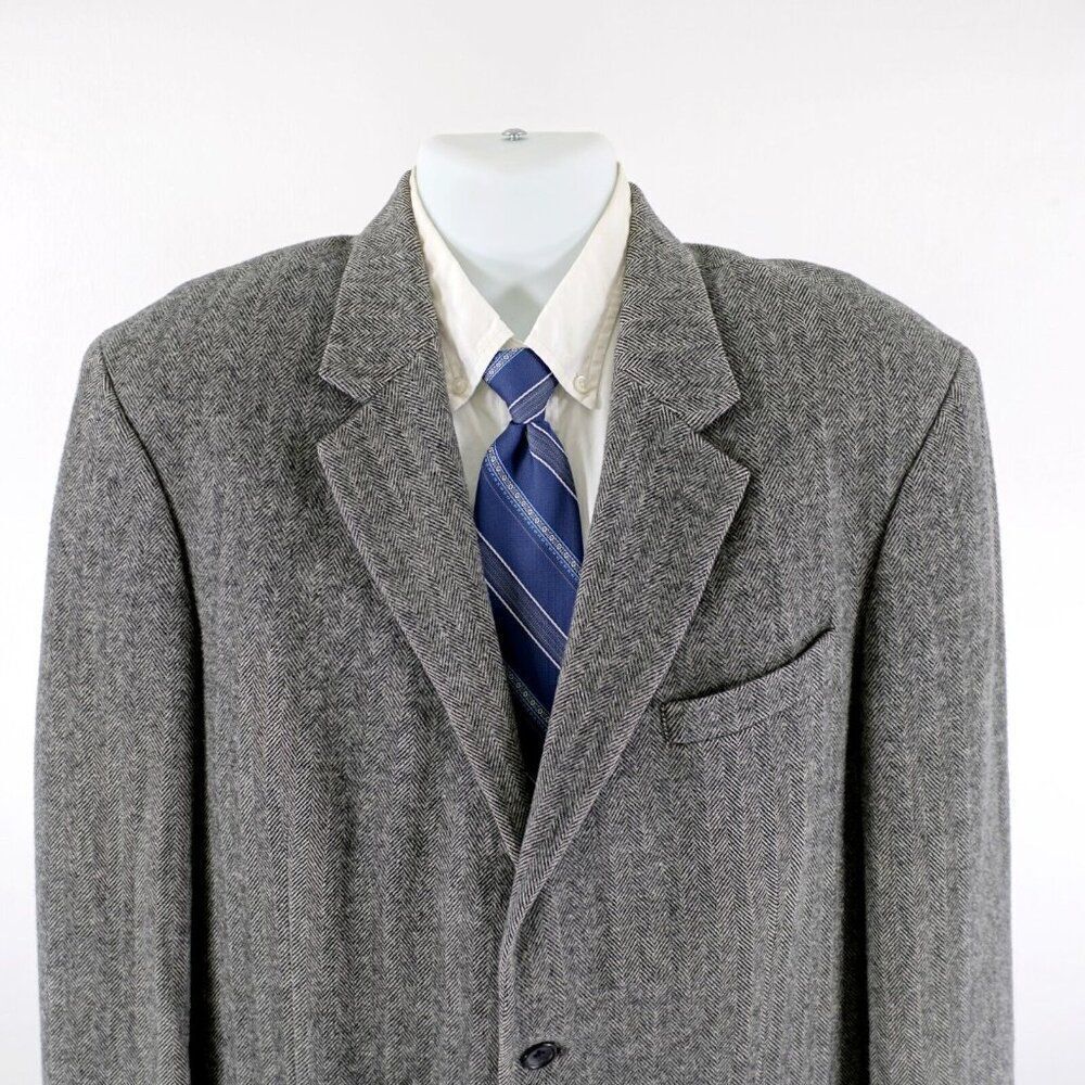 Cricketeer Tweed Wool Camel Hair Nylon Gray Herringbone 2‎ Button Sport Coat 42L